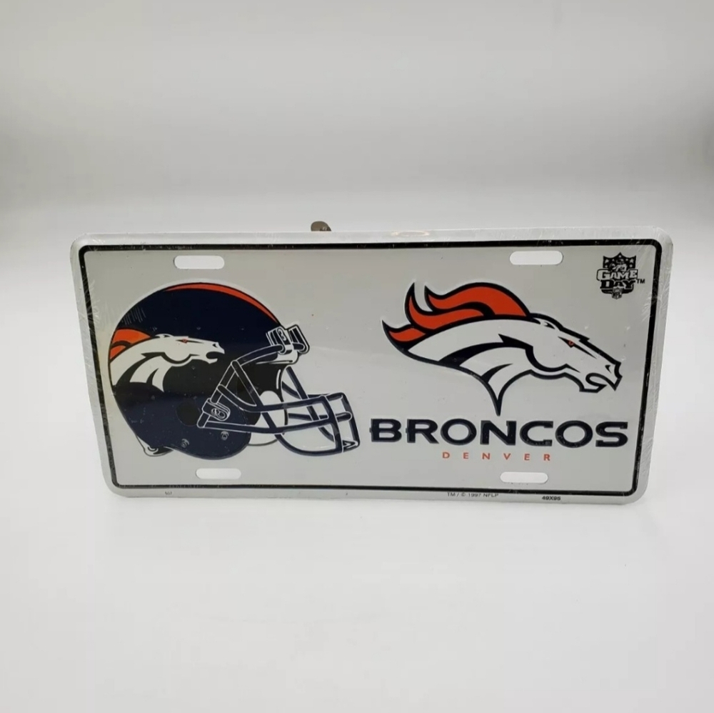 Vintage Denver Broncos White License Plate 1997 NFL Game Day Football  (Defect)